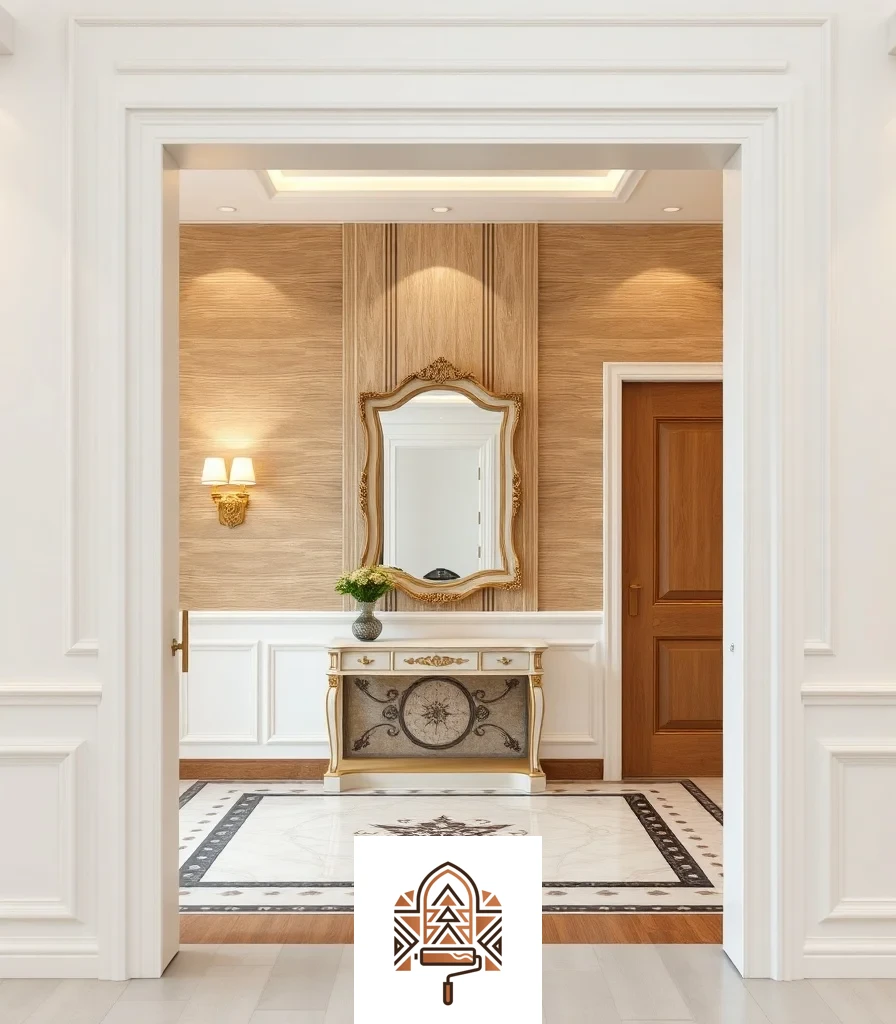 تصميم مدخل منزل سعودي بأثاث وإضاءة متناسقين