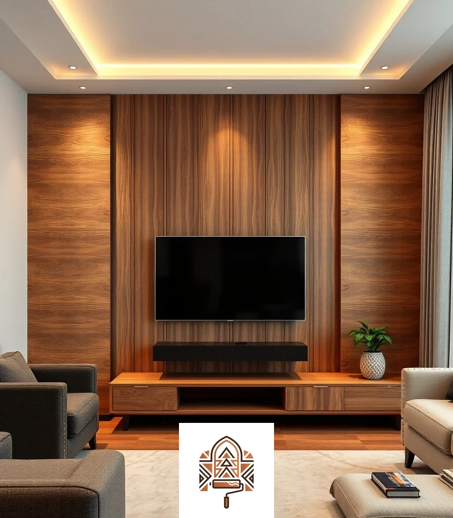 خلفية تلفزيون بألواح بديل الخشب