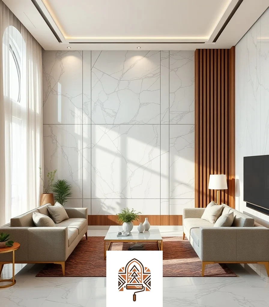 تنسيق بديل الرخام والخشب في ديكور متوازن