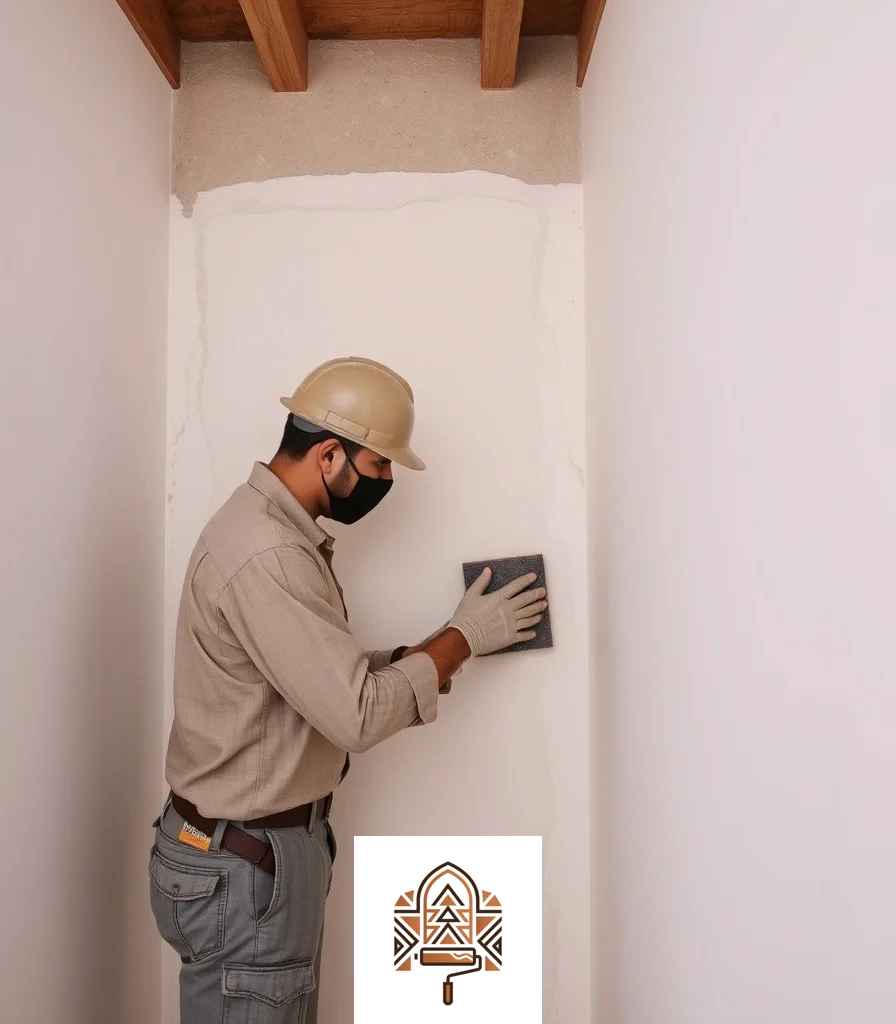 صنفرة المعجون لتنعيم سطح الجدار