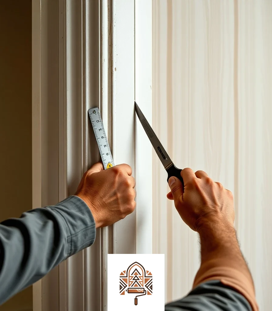 قص حواف ورق الجدران عند إطار الباب