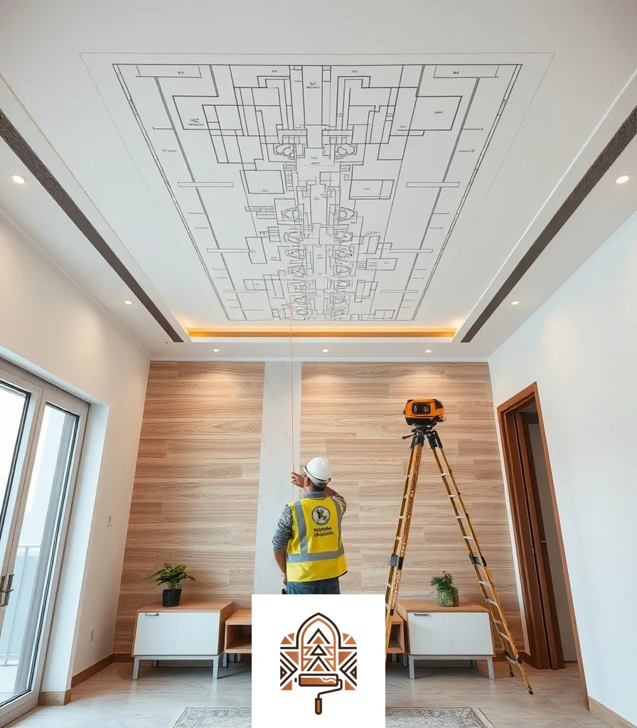 قياس مناسيب السقف قبل تركيب الجبس بورد